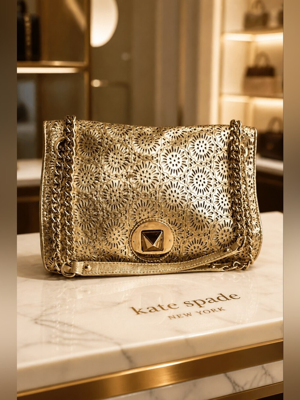 Kate Spade New York "Burnside Avenue" Evangeline metallic gold crossbody EUC